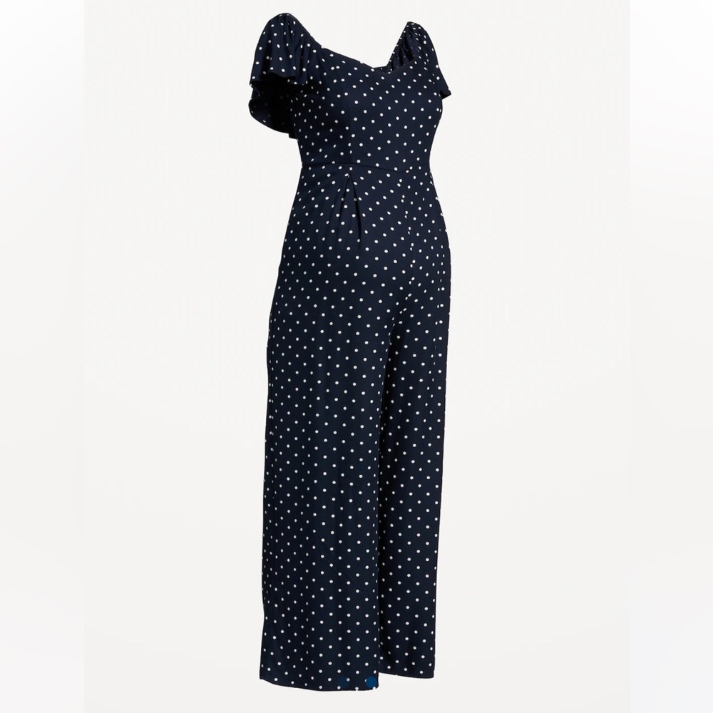 Maternity jumpsuit- Navy with white polka dots size medium NWOT